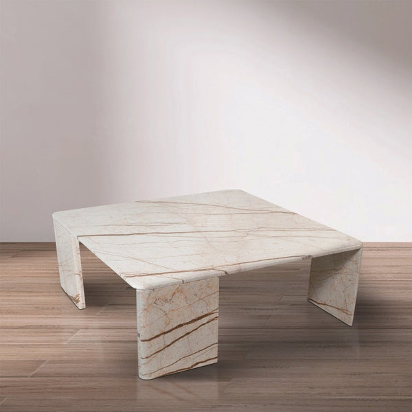 Meridian Furniture Livorno Handcrafted Stone Top Coffee Table Art Deco Accent for Modern Living Rooms Beige Genuine Marble 99007Beige-CT