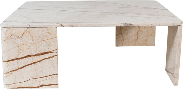 Meridian Furniture Livorno Handcrafted Stone Top Coffee Table Art Deco Accent for Modern Living Rooms Beige Genuine Marble 99007Beige-CT