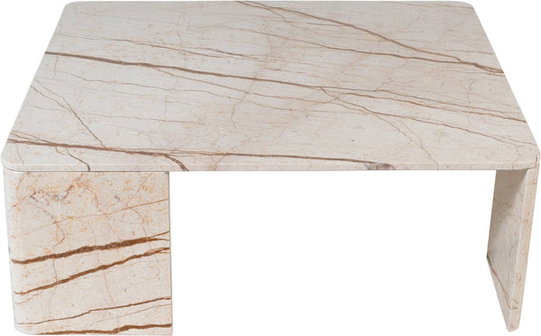 Meridian Furniture Livorno Handcrafted Stone Top Coffee Table Art Deco Accent for Modern Living Rooms Beige Genuine Marble 99007Beige-CT