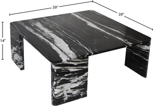 Meridian Furniture Livorno Handcrafted Stone Top Coffee Table Art Deco Accent for Modern Living Rooms Black Genuine Marble 99007Black-CT