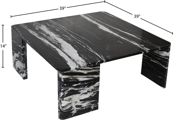 Meridian Furniture Livorno Handcrafted Stone Top Coffee Table Art Deco Accent for Modern Living Rooms Black Genuine Marble 99007Black-CT