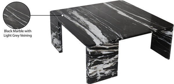 Meridian Furniture Livorno Handcrafted Stone Top Coffee Table Art Deco Accent for Modern Living Rooms Black Genuine Marble 99007Black-CT
