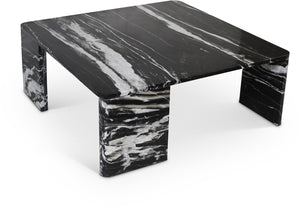 Meridian Furniture Livorno Handcrafted Stone Top Coffee Table Art Deco Accent for Modern Living Rooms Black Genuine Marble 99007Black-CT