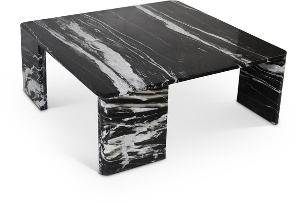 Meridian Furniture Livorno Handcrafted Stone Top Coffee Table Art Deco Accent for Modern Living Rooms Black Genuine Marble 99007Black-CT