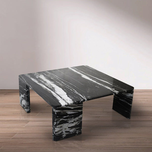 Meridian Furniture Livorno Handcrafted Stone Top Coffee Table Art Deco Accent for Modern Living Rooms Black Genuine Marble 99007Black-CT