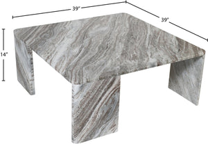Meridian Furniture Livorno Handcrafted Stone Top Coffee Table Art Deco Accent for Modern Living Rooms Brown Genuine Marble 99007Brown-CT