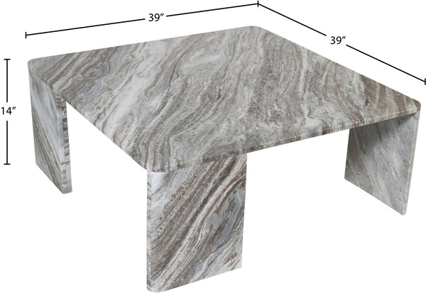 Meridian Furniture Livorno Handcrafted Stone Top Coffee Table Art Deco Accent for Modern Living Rooms Brown Genuine Marble 99007Brown-CT