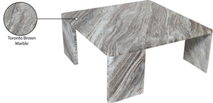 Meridian Furniture Livorno Handcrafted Stone Top Coffee Table Art Deco Accent for Modern Living Rooms Brown Genuine Marble 99007Brown-CT