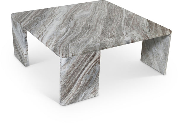 Meridian Furniture Livorno Handcrafted Stone Top Coffee Table Art Deco Accent for Modern Living Rooms Brown Genuine Marble 99007Brown-CT