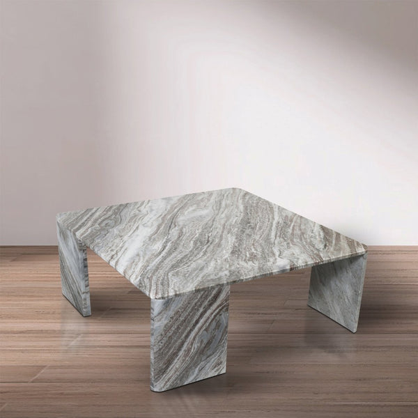Meridian Furniture Livorno Handcrafted Stone Top Coffee Table Art Deco Accent for Modern Living Rooms Brown Genuine Marble 99007Brown-CT