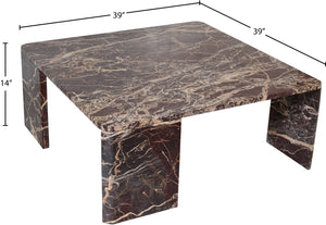 Meridian Furniture Livorno Handcrafted Stone Top Coffee Table Art Deco Accent for Modern Living Rooms Burgundy Genuine Marble 99007Cherry-CT
