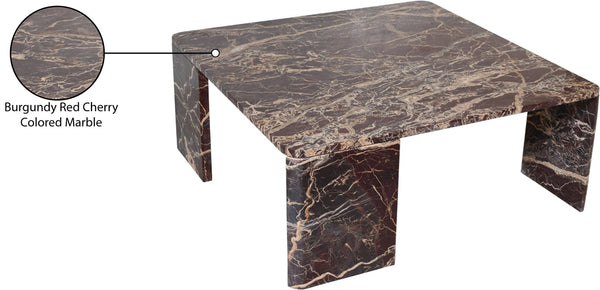 Meridian Furniture Livorno Handcrafted Stone Top Coffee Table Art Deco Accent for Modern Living Rooms Burgundy Genuine Marble 99007Cherry-CT
