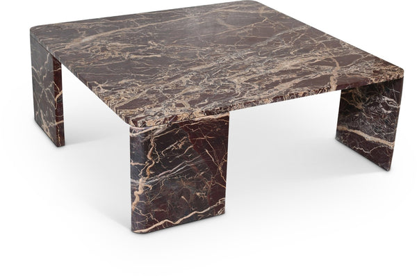 Meridian Furniture Livorno Handcrafted Stone Top Coffee Table Art Deco Accent for Modern Living Rooms Burgundy Genuine Marble 99007Cherry-CT