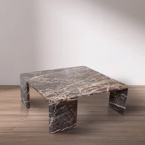 Meridian Furniture Livorno Handcrafted Stone Top Coffee Table Art Deco Accent for Modern Living Rooms Burgundy Genuine Marble 99007Cherry-CT