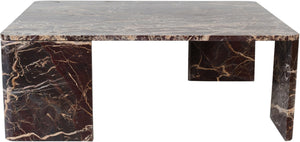 Meridian Furniture Livorno Handcrafted Stone Top Coffee Table Art Deco Accent for Modern Living Rooms Burgundy Genuine Marble 99007Cherry-CT