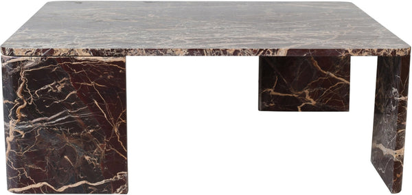 Meridian Furniture Livorno Handcrafted Stone Top Coffee Table Art Deco Accent for Modern Living Rooms Burgundy Genuine Marble 99007Cherry-CT