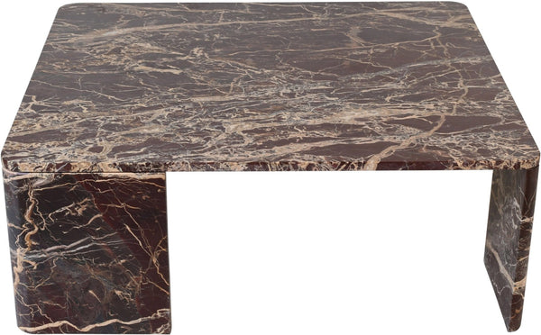 Meridian Furniture Livorno Handcrafted Stone Top Coffee Table Art Deco Accent for Modern Living Rooms Burgundy Genuine Marble 99007Cherry-CT