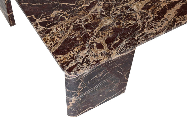 Meridian Furniture Livorno Handcrafted Stone Top Coffee Table Art Deco Accent for Modern Living Rooms Burgundy Genuine Marble 99007Cherry-CT