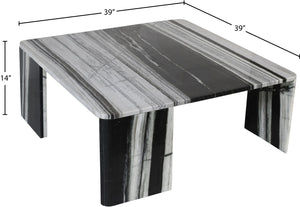 Meridian Furniture Livorno Handcrafted Stone Top Coffee Table Art Deco Accent for Modern Living Rooms Panda Genuine Marble 99007Panda-CT