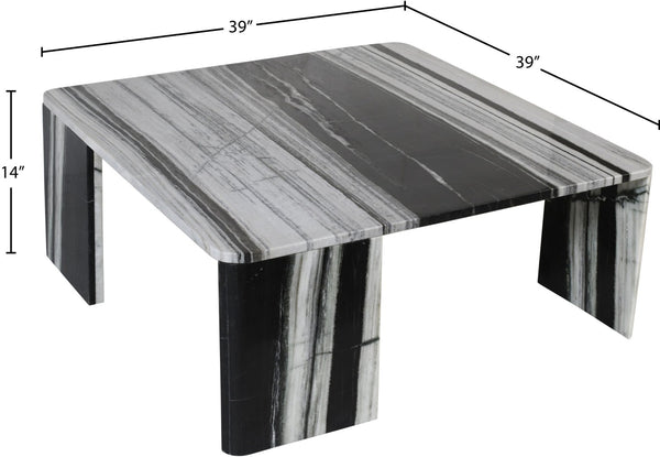 Meridian Furniture Livorno Handcrafted Stone Top Coffee Table Art Deco Accent for Modern Living Rooms Panda Genuine Marble 99007Panda-CT