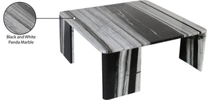 Meridian Furniture Livorno Handcrafted Stone Top Coffee Table Art Deco Accent for Modern Living Rooms Panda Genuine Marble 99007Panda-CT