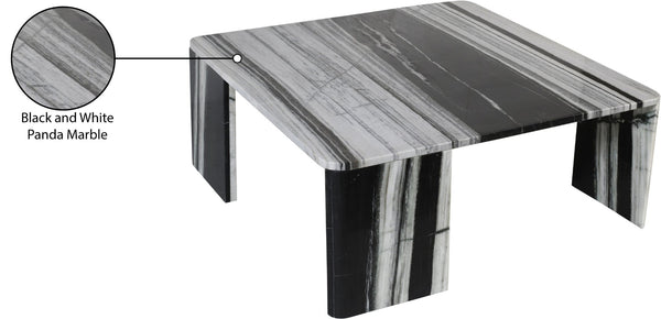 Meridian Furniture Livorno Handcrafted Stone Top Coffee Table Art Deco Accent for Modern Living Rooms Panda Genuine Marble 99007Panda-CT