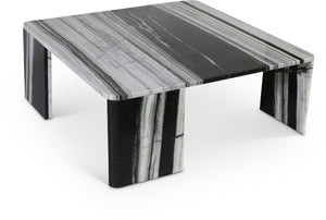 Meridian Furniture Livorno Handcrafted Stone Top Coffee Table Art Deco Accent for Modern Living Rooms Panda Genuine Marble 99007Panda-CT