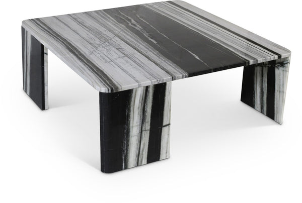 Meridian Furniture Livorno Handcrafted Stone Top Coffee Table Art Deco Accent for Modern Living Rooms Panda Genuine Marble 99007Panda-CT