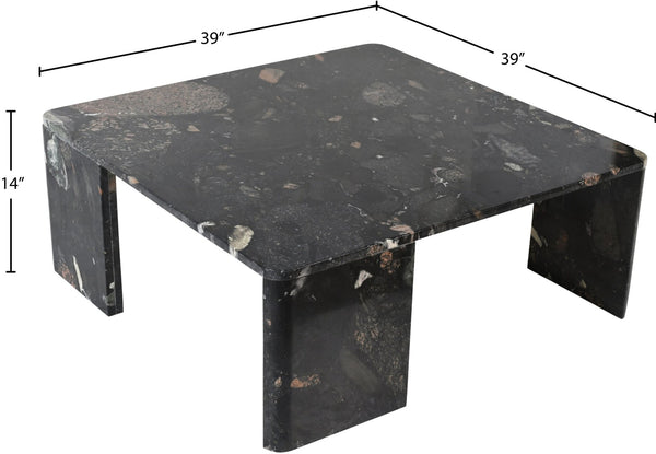 Meridian Furniture Livorno Handcrafted Stone Top Coffee Table Art Deco Accent for Modern Living Rooms Stone Granite 99007Pebble-CT
