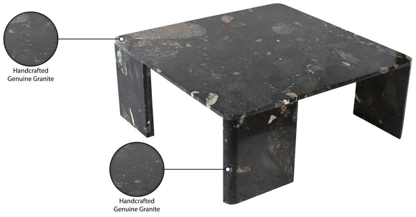 Meridian Furniture Livorno Handcrafted Stone Top Coffee Table Art Deco Accent for Modern Living Rooms Stone Granite 99007Pebble-CT