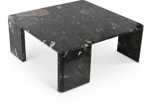 Meridian Furniture Livorno Handcrafted Stone Top Coffee Table Art Deco Accent for Modern Living Rooms Stone Granite 99007Pebble-CT