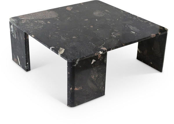 Meridian Furniture Livorno Handcrafted Stone Top Coffee Table Art Deco Accent for Modern Living Rooms Stone Granite 99007Pebble-CT