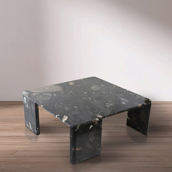 Meridian Furniture Livorno Handcrafted Stone Top Coffee Table Art Deco Accent for Modern Living Rooms Stone Granite 99007Pebble-CT