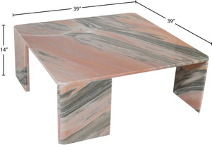 Meridian Furniture Livorno Handcrafted Stone Top Coffee Table Art Deco Accent for Modern Living Rooms Pink Genuine Marble 99007Pink-CT