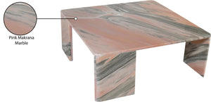 Meridian Furniture Livorno Handcrafted Stone Top Coffee Table Art Deco Accent for Modern Living Rooms Pink Genuine Marble 99007Pink-CT