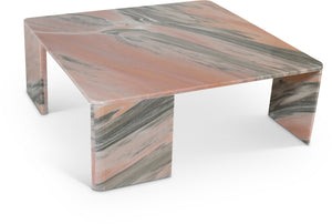 Meridian Furniture Livorno Handcrafted Stone Top Coffee Table Art Deco Accent for Modern Living Rooms Pink Genuine Marble 99007Pink-CT
