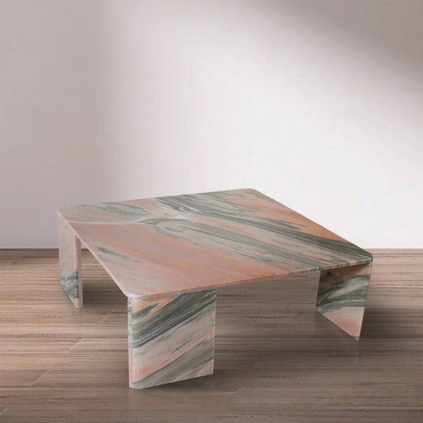 Meridian Furniture Livorno Handcrafted Stone Top Coffee Table Art Deco Accent for Modern Living Rooms Pink Genuine Marble 99007Pink-CT