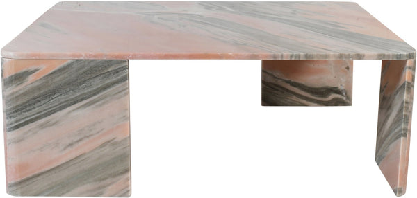 Meridian Furniture Livorno Handcrafted Stone Top Coffee Table Art Deco Accent for Modern Living Rooms Pink Genuine Marble 99007Pink-CT
