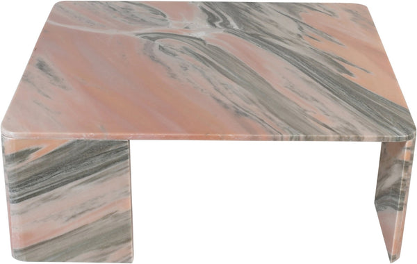 Meridian Furniture Livorno Handcrafted Stone Top Coffee Table Art Deco Accent for Modern Living Rooms Pink Genuine Marble 99007Pink-CT