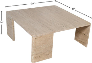 Meridian Furniture Livorno Handcrafted Stone Top Coffee Table Art Deco Accent for Modern Living Rooms Natural Travertine 99007Travertine-CT