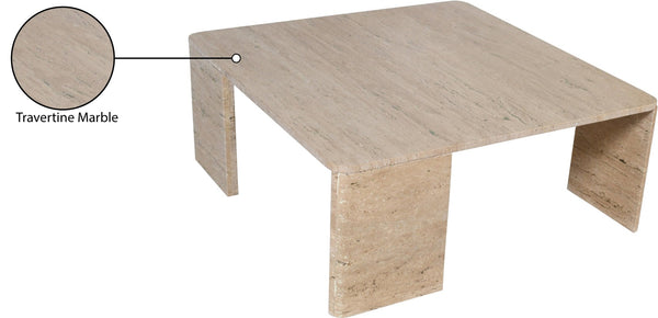 Meridian Furniture Livorno Handcrafted Stone Top Coffee Table Art Deco Accent for Modern Living Rooms Natural Travertine 99007Travertine-CT