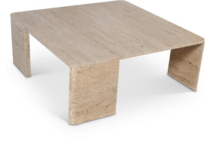 Meridian Furniture Livorno Handcrafted Stone Top Coffee Table Art Deco Accent for Modern Living Rooms Natural Travertine 99007Travertine-CT