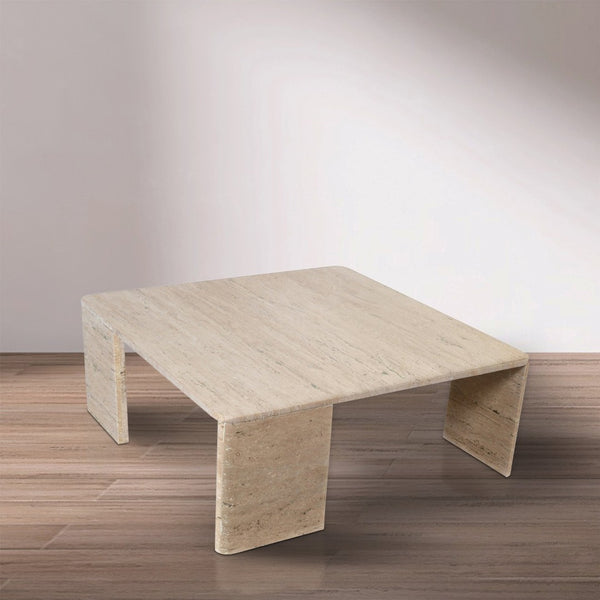 Meridian Furniture Livorno Handcrafted Stone Top Coffee Table Art Deco Accent for Modern Living Rooms Natural Travertine 99007Travertine-CT