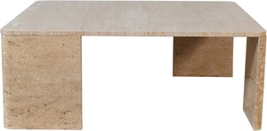 Meridian Furniture Livorno Handcrafted Stone Top Coffee Table Art Deco Accent for Modern Living Rooms Natural Travertine 99007Travertine-CT