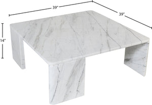 Meridian Furniture Livorno Handcrafted Stone Top Coffee Table Art Deco Accent for Modern Living Rooms White Genuine Marble 99007White-CT