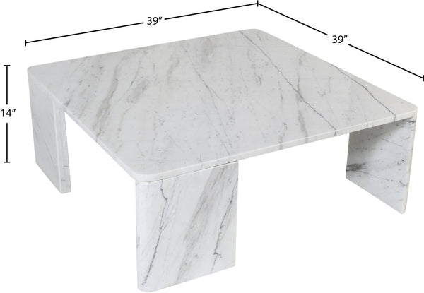 Meridian Furniture Livorno Handcrafted Stone Top Coffee Table Art Deco Accent for Modern Living Rooms White Genuine Marble 99007White-CT