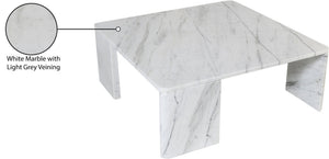 Meridian Furniture Livorno Handcrafted Stone Top Coffee Table Art Deco Accent for Modern Living Rooms White Genuine Marble 99007White-CT
