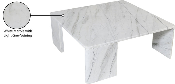 Meridian Furniture Livorno Handcrafted Stone Top Coffee Table Art Deco Accent for Modern Living Rooms White Genuine Marble 99007White-CT