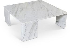 Meridian Furniture Livorno Handcrafted Stone Top Coffee Table Art Deco Accent for Modern Living Rooms White Genuine Marble 99007White-CT