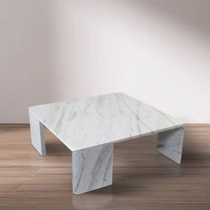 Meridian Furniture Livorno Handcrafted Stone Top Coffee Table Art Deco Accent for Modern Living Rooms White Genuine Marble 99007White-CT